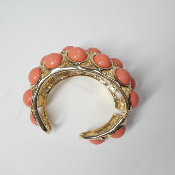 Kenneth Lane Hinged Cuff Bracelet Vintage Goldtone Coral Pink Bubble Chunky - Picture 14 of 15